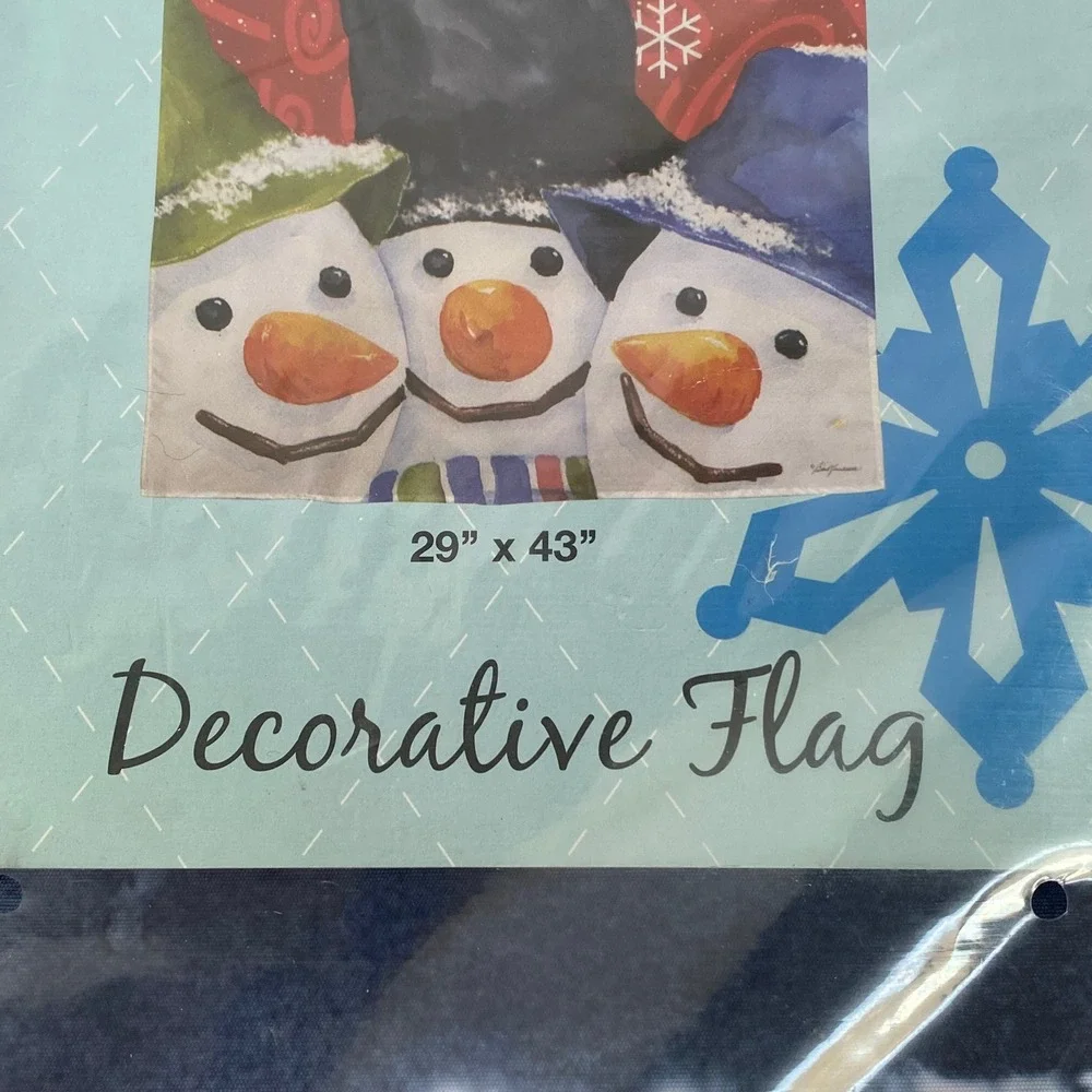 Evergreen Decorative Flag 29x43 Red New Snowmen Three Winter House Banner